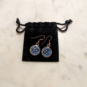 Blue Gold Plated Floral Drop Earrings from Greece